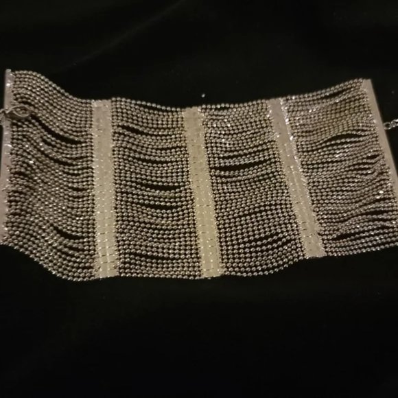 Macy's Multi Row Strand Cuff Silver Tone Bracelet - Picture 3 of 7